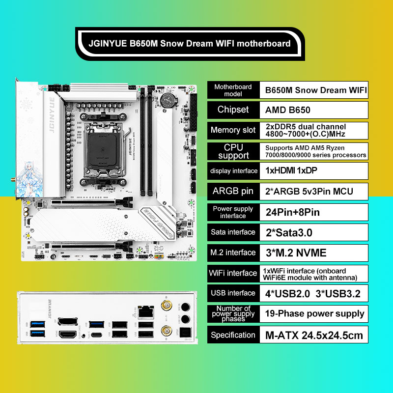 Am5 Micro Atx Pcie 5.0 Motherboard - JGINYUE B650M سنو دريم واي فاي
