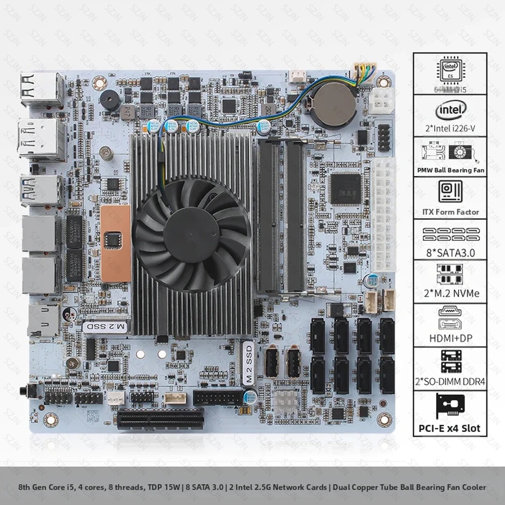 لوحة أم I5-8265U ES 8 SATA NAS - مراجعة Mini Itx Dual 2.5G Nas Motherboard وسعره
